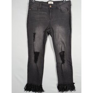 RWN by Rawan Curvy Skinny Women's 14 36x27" Curvy Skinny Black Fray Hem Distress